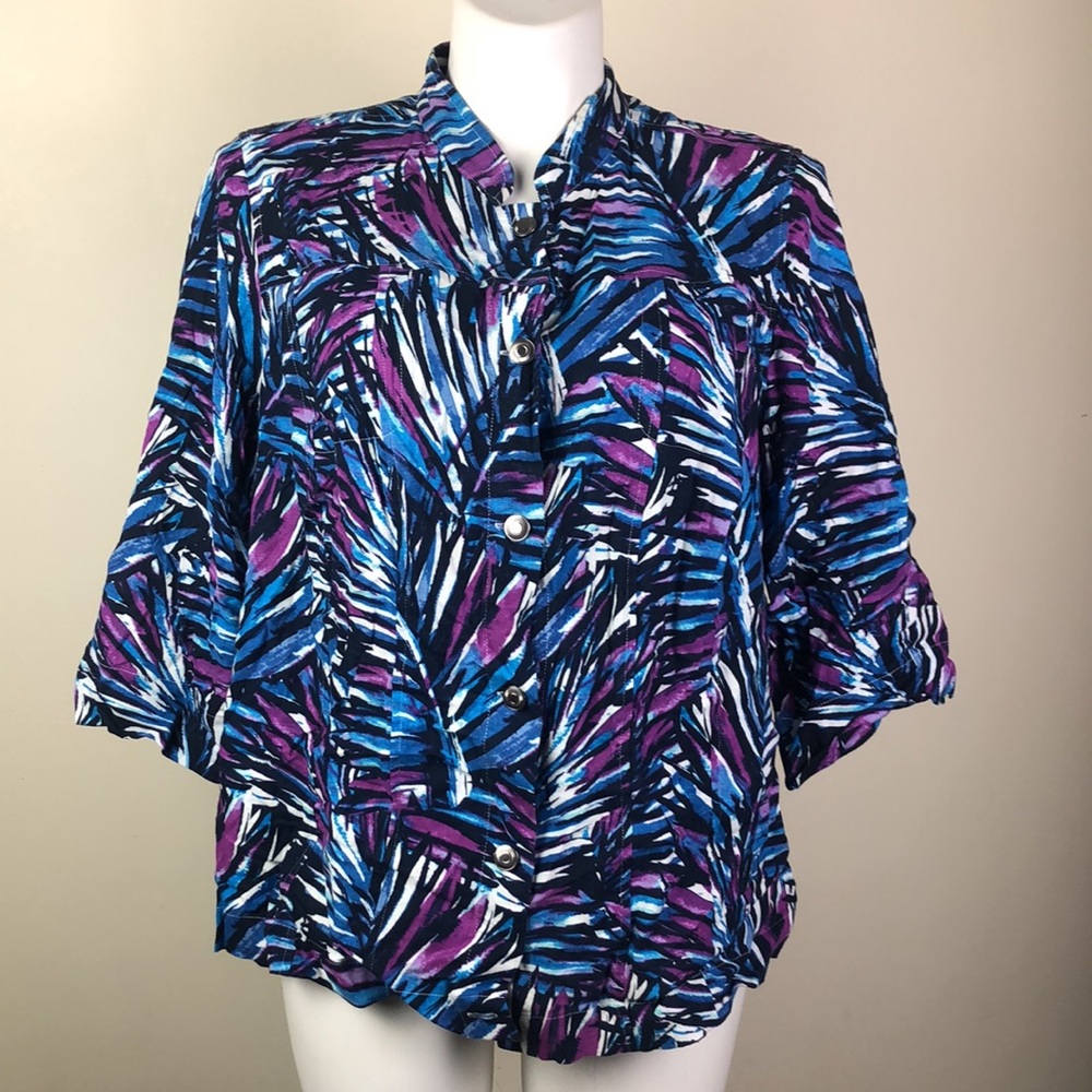 Linen Jacket Abstract Leaf Print